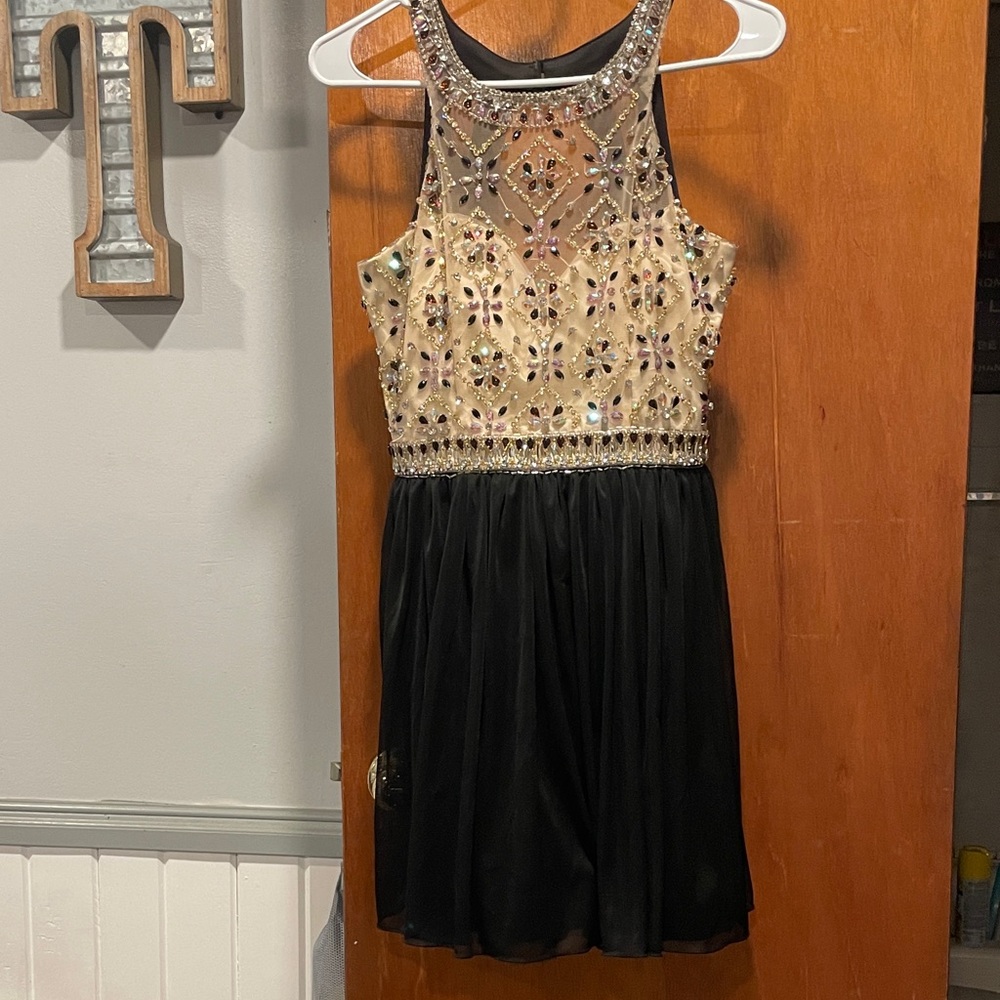 Crystal Doll Black & Champagne Embellished Party Dress juniors size 5